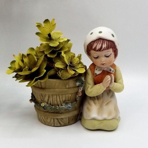 Vintage Enesco Porcelain Praying Child Planter Can